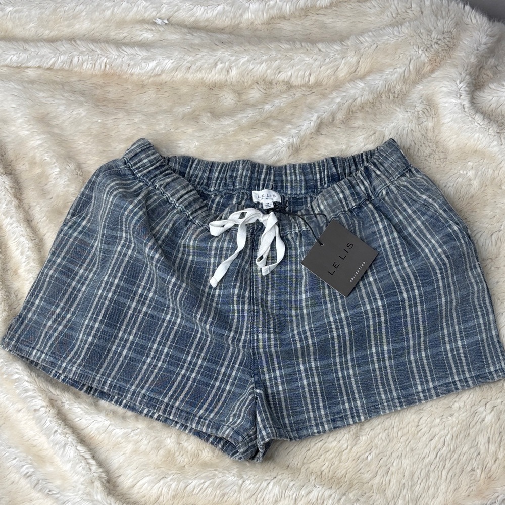 Le Lis Blue Plaid Drawstring Lounge Shorts